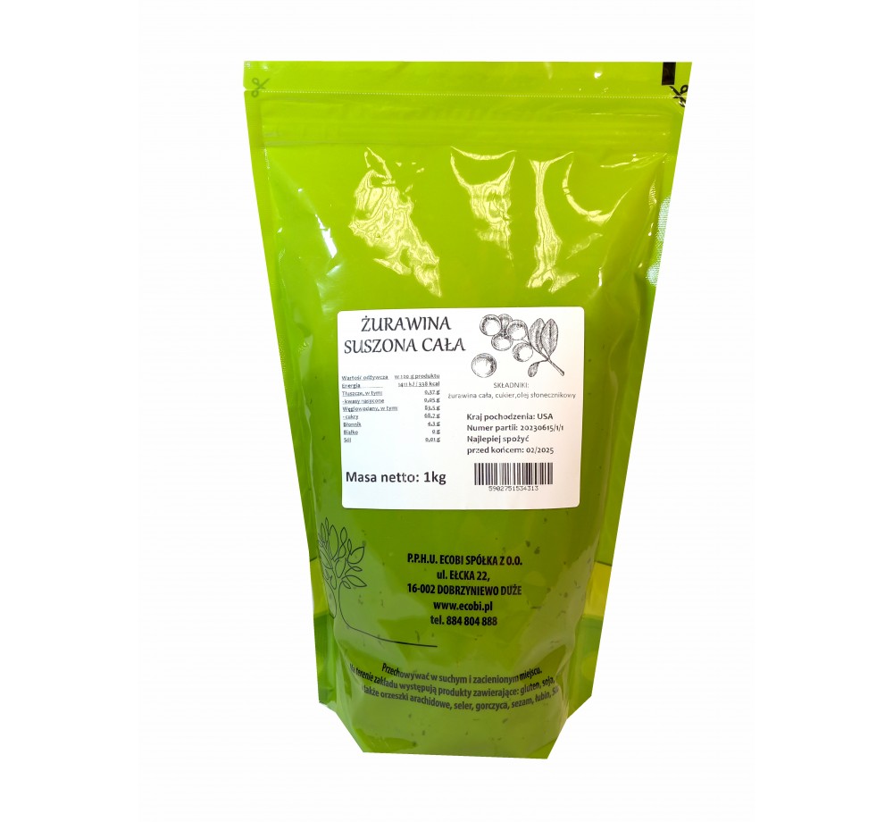 ECOBI Żurawina Suszona Cała Słodzona 1kg