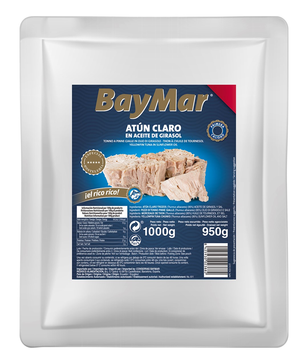 REDISCO Baymar tuńczyk olej 1kg/950g Skipjack