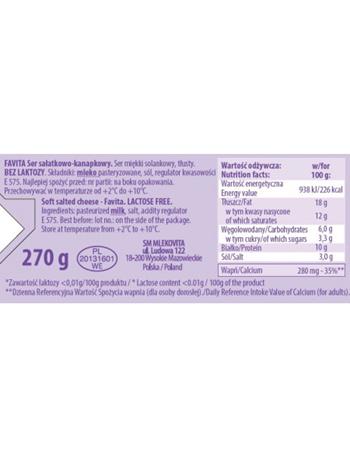 MLEKOVITA Ser feta FAVITA bez laktozy 270g /6/