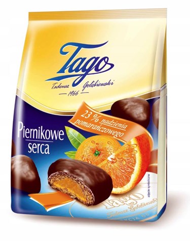 TAGO Pierniki w czekoladzie pomarańczowe 160g/12
