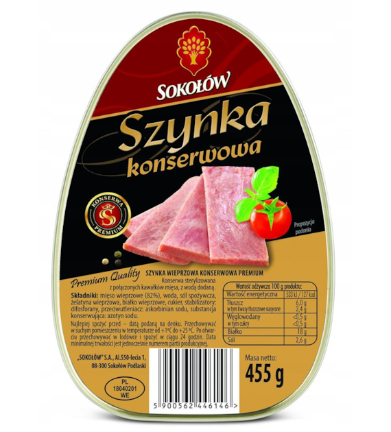 SOKOŁÓW Szynka konserwowa PREMIUM owal 455g