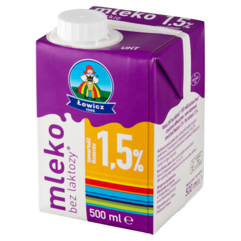 ŁOWICZ  Mleko UHT 1,5% bez laktozy 0,5l /12