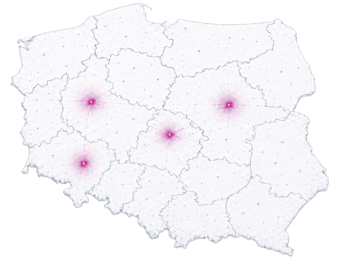 Mapa rozwoju Qulineo – Warszawa, Łódź, Poznań, Wrocław