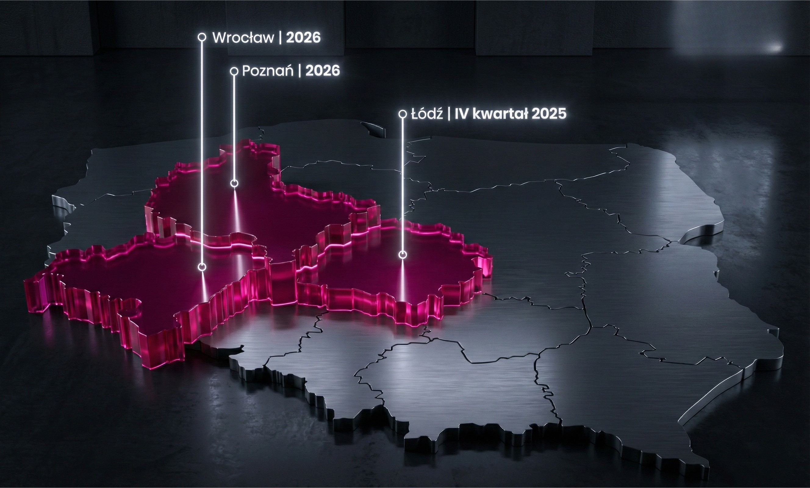 Mapa ekspansji Qulineo – Łódź, Wrocław, Poznań